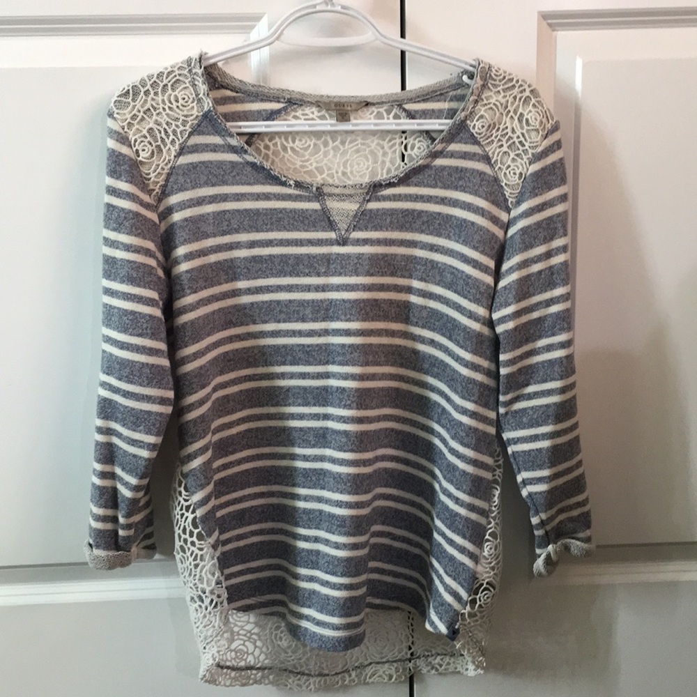 Guess Striped Shirt With Floral Lace Back